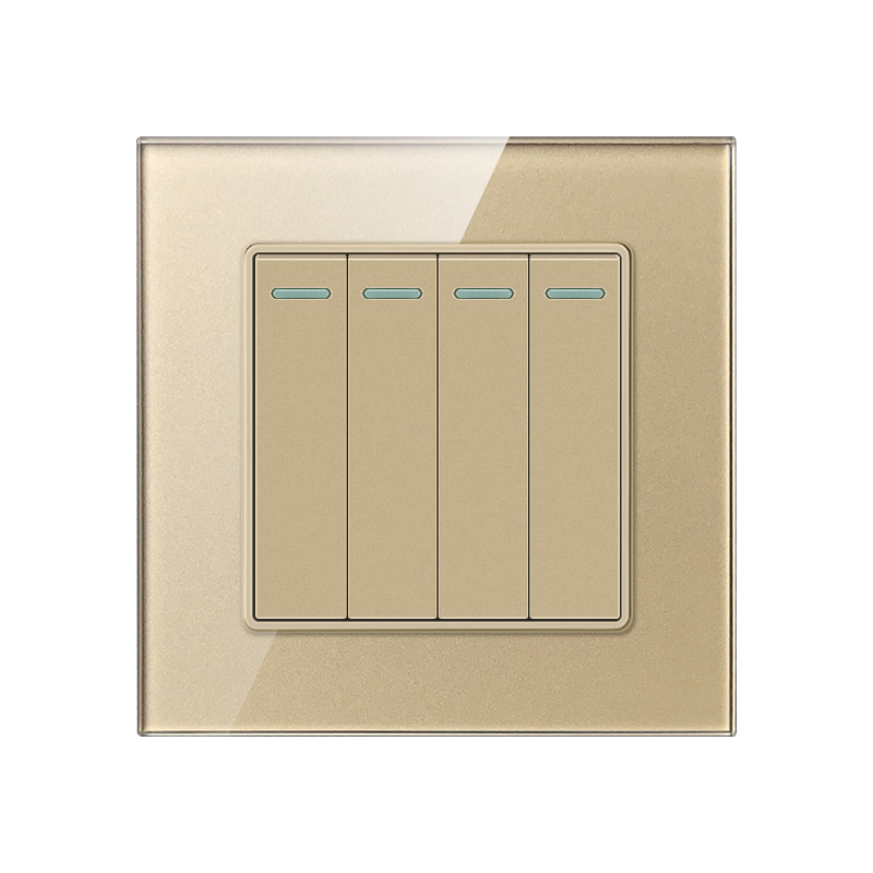 Tempered Glass Switch F71B-4 Gang 1 Way-GOLD